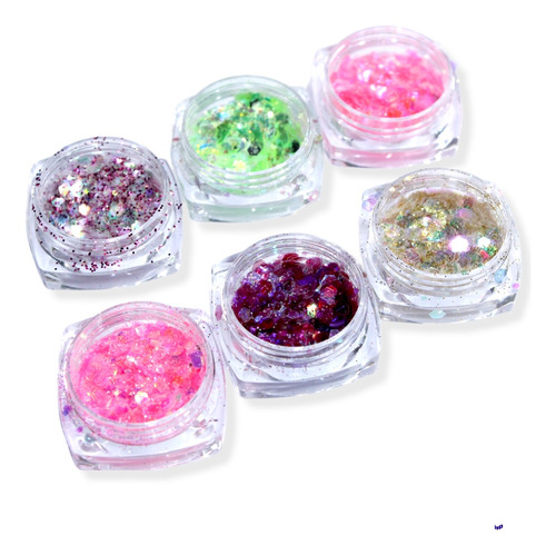 Pack 6 Glitter (confeti) Para Decoración De Uñas 