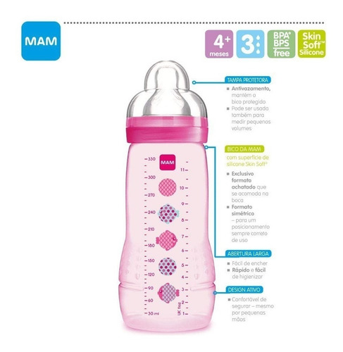 Mamadeira Easy Active 330ml Azul - Dupla - Mam