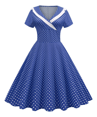 V Neck Elegant Casual Short Sleeve Polo Dot Print Dress