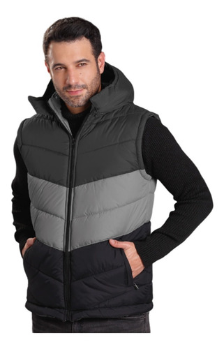 Imagen 1 de 6 de Chaleco Hombre Acolchado Impermeable Con Capota Urbano