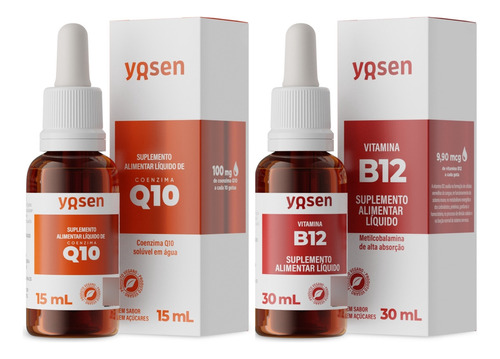 Yosen Coenzima Q10 Líquida 15ml + Vitamina B12 Líquida 30ml Sabor Sem Sabor