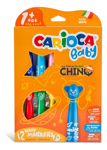 Marcador Carioca Teddy Baby 12 Colores P/bebes + De 12 Meses