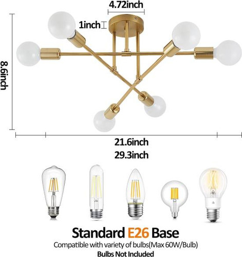 Yxth Lámpara De Techo De Montaje Semiempotrado, 6 Luces, Lám