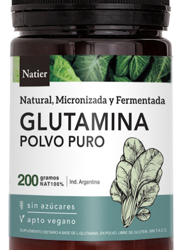 Natier Glutamina Polvo Puro Suplemento Vegano X 200gr