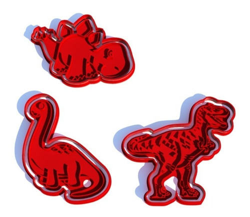 Imagem 1 de 8 de Cortador De Biscoito Dinossauros 3 Peças