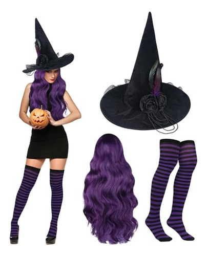 3 Pcs Halloween Witch Costumes Set Black Pointed Witch ...