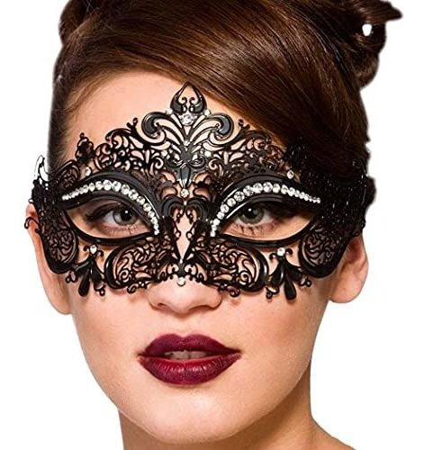 Campsis Sparkly Rhinestone Mardi Gras Masquerade Mask Black 