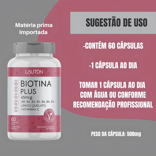 Biotina Com B1 B2 B3 B5 B6 B9 B12 Zinco Quelado Vitamina C