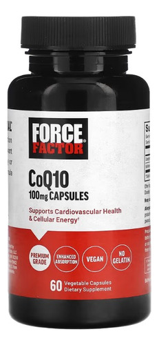 Force Factor Coenzima Q10 Coq10 100 Mg 60 Cáps Vegetales Sabor Sin Sabor