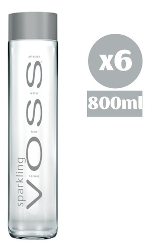 6x Agua Mineral Voss Premium Noruega Sparkling Con Gas 800ml