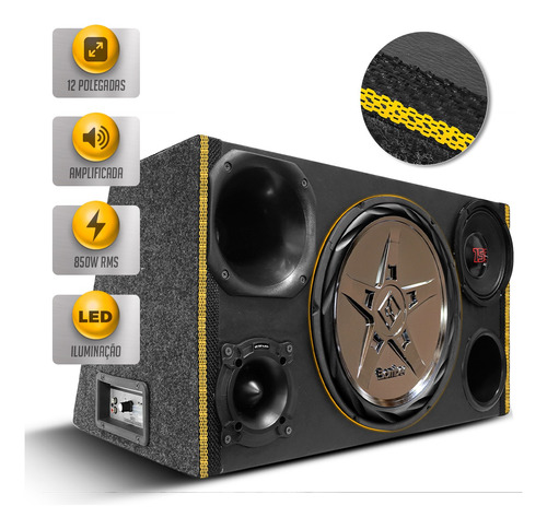 Caixa Som Trio Goiano Amplificada 850w Bomber 12 Edge 4 Vias