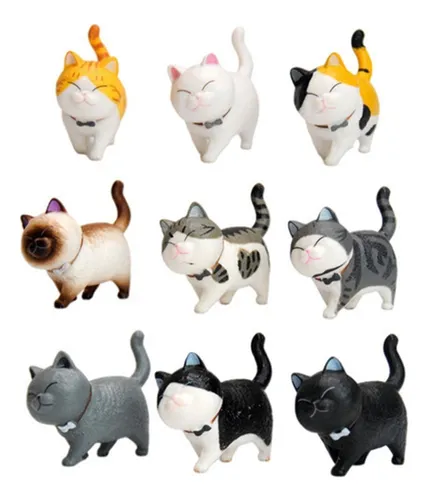 A 9 Piezas De Pvc Gatos Figurines Escritorio Mesa Gatito