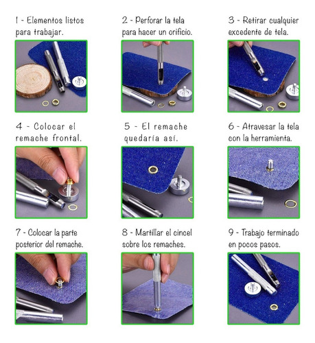 Imagen 7 de 10 de Ojalillos Metálicos Remaches 4 Colores Marroquinería Cuero.