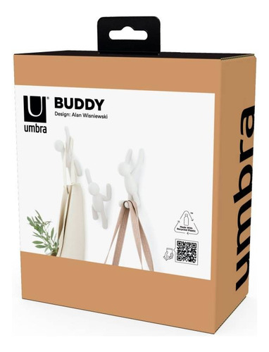 3 Ganchos Perchero De Pared Línea Buddy Umbra Originales Blanco