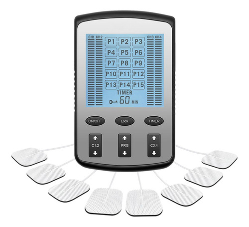 Estimulador Muscular Tens Ems 15 Modos Y 4 Salidas 8 Almohad