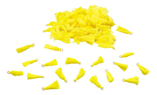100 Mini Borlas Con Argolla Bisuteria Color Amarillo 3,5 Cms