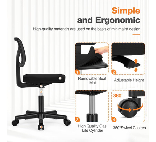 Silla De Computadora Pequeña Sin Brazos, Ergonómica R...