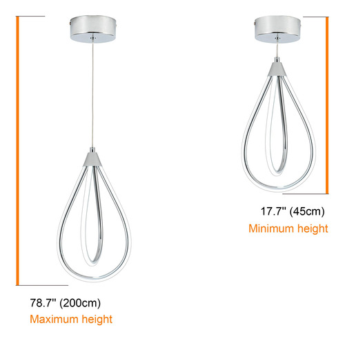 Lámpara Colgante Led Cromada Ajustable Para Cocina