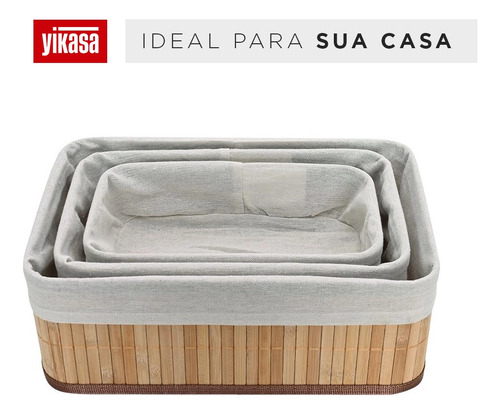 Kit Com 3 Organizadores De Bambu Yikasa