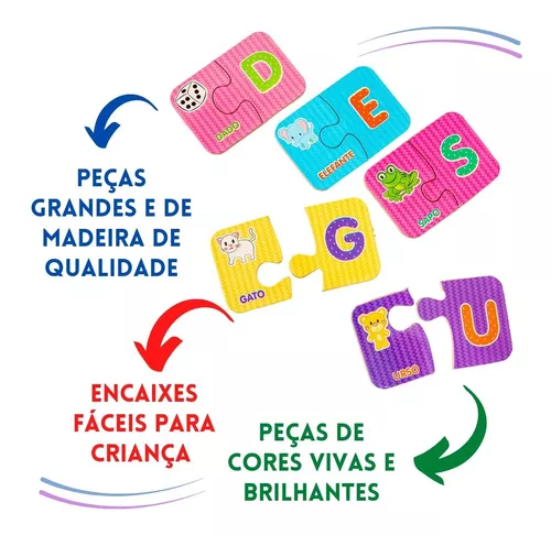 Jogo Educativo 52 peças Resistentes P/ Crianças Alfabetização Madeira  Infantil Descobrindo o Alfabeto Brinquedo Pedagógico Nig A partir de 3 anos  - Brinquedos Educativos - Magazine Luiza