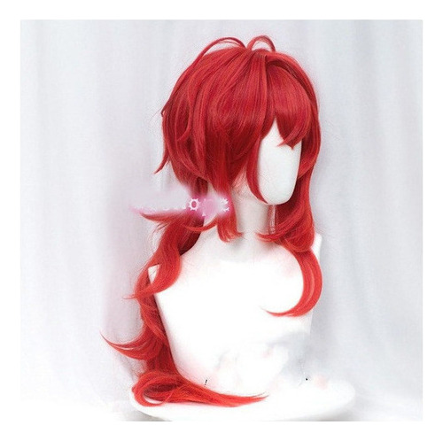 Peluca De Cosplay Impact Diluc Para Halloween, Pelo Rojo