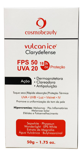 Clarydefense Filtro Solar Clareador Fps50 Cosmobeauty 50g