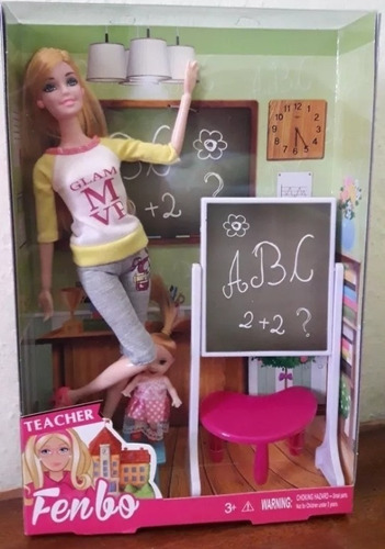 Barbie Profesora Con Bebe Pizarra Enseña Muñeca Juguete
