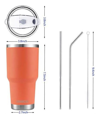 Vaso Termico De Acero Inoxidable De 30 Onzas Con Tapa-coral