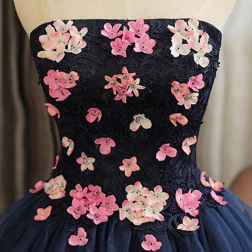 Vestido Quinceañera Fino Azul Oscuro Flores Xv Años Aplique | Meses sin intereses Vestido Quinceañera Fino Azul Oscuro Flores Xv Años Aplique | Meses sin intereses