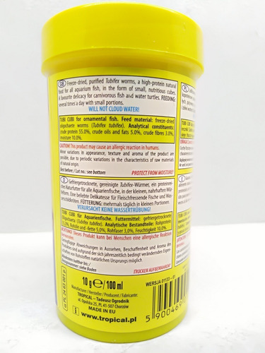 Imagen 3 de 5 de Alimento Tubifex Liofilizado Tubi Cubi 10g Tropical Premiun