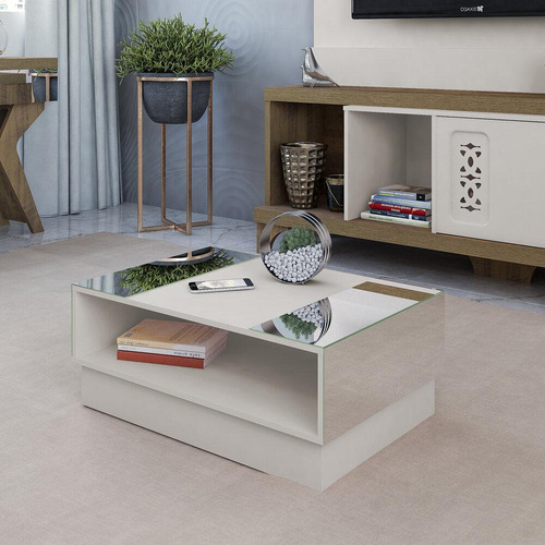 Mesa De Centro Com Espelho Multimóveis Cr45140 Cor Off white