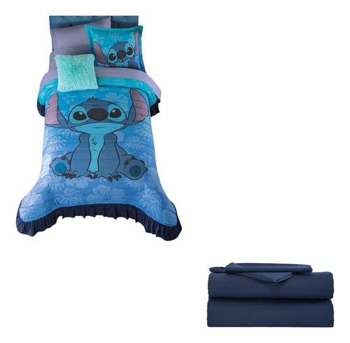 Colcha Individual Stitch Azul C/ Funda Y Sábanas Concord