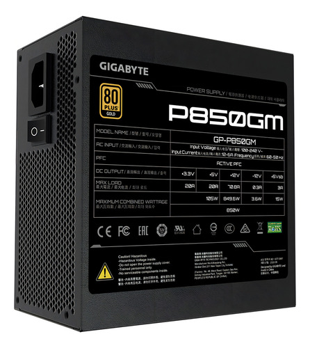 Fonte Pc Gigabyte 850w Plus 80 Gold Gp-p850gm Cor Preto