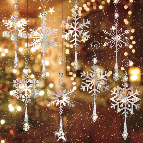 Bbto Adorno Copo Nieve Cristal Plateado Navidad Decoracion 8