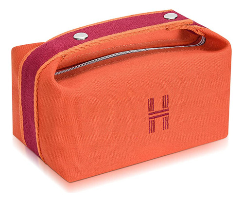 Sluxa Fashion Makeup Bag Para Mujeres, Orange Red Canvas Mak