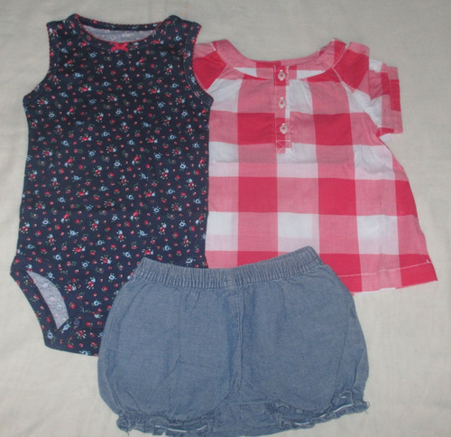 Verano Carters Nena Nene Bebe  Body Short 3 Piezas Set