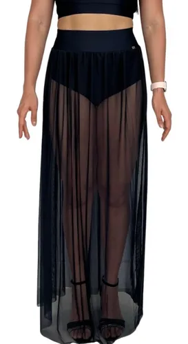 Saia Longa De Tule Hot Pant Preto Suplex Pronta Entrega
