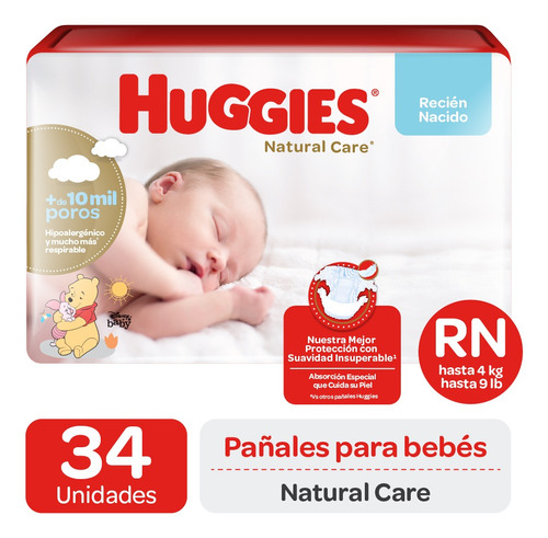 Pañales Huggies Natural Care  - 34 un Talla RN