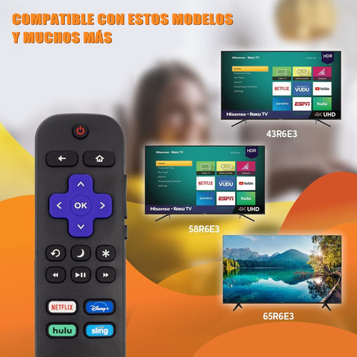 Control Televisión Tv Roku Hisense HISR-DISN Con Aplicaciones