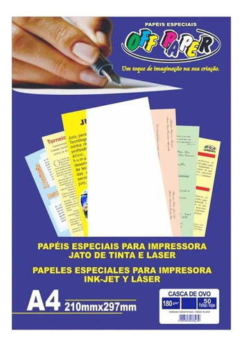 Papel Casca De Ovo A4 Branco 180g Off Paper 50 Folhas