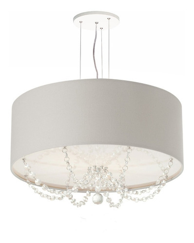 Lustre Pendente Com Cristais Cilíndrica 40x15 Cm Estrutura Cinza