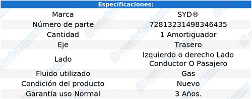 1 Amortiguador Gas Tras Izq/der Camaro V8 10 Al 15 Syd