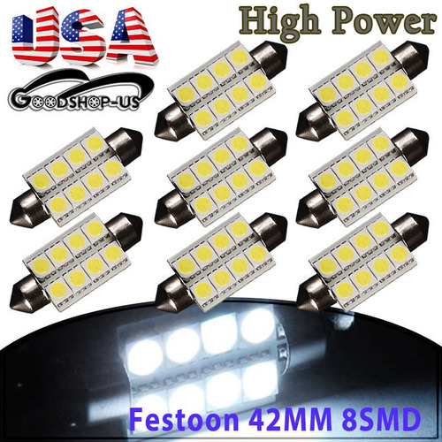 8pcs Blanco 42mm 5050 8smd Cúpula Mapa Interior Luz Led Bulb