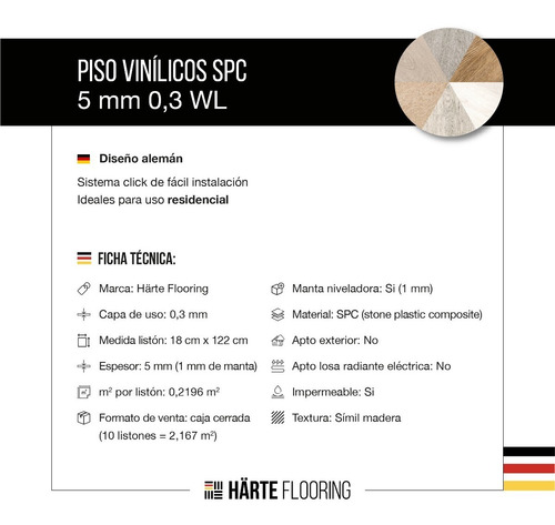 Piso Vinilico Spc Encastrable 5 Mm Click Simil Madera