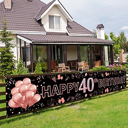 40 Cumpleaños Banner Decoraciones Para Mujeres, Oro Rosa