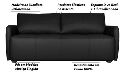 Sofá Decorativo Lily 220cm Couro Preto - Gran Belo
