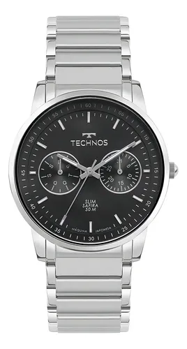 Relógio Technos Masculino Slim Prata Aço Inoxidável 5ATM Vidro Sa...