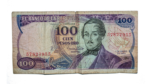 Billete De 100 Pesos Colombianos Año 1980