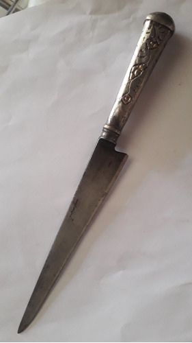 Antiguo Cuchillo Criollo Plata Y Oro 29 Cent. Largo Total.