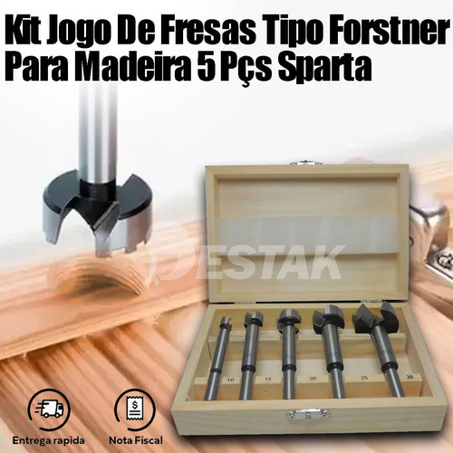 Imagem 4 de 8 de Kit Jogo Brocas Fresas Tipo Forstner Para Madeira 5 Pçs
